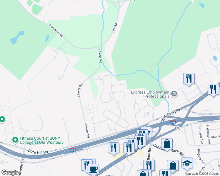 map of restaurants, bars, coffee shops, grocery stores, and more near 35 Country Club Drive in Jericho