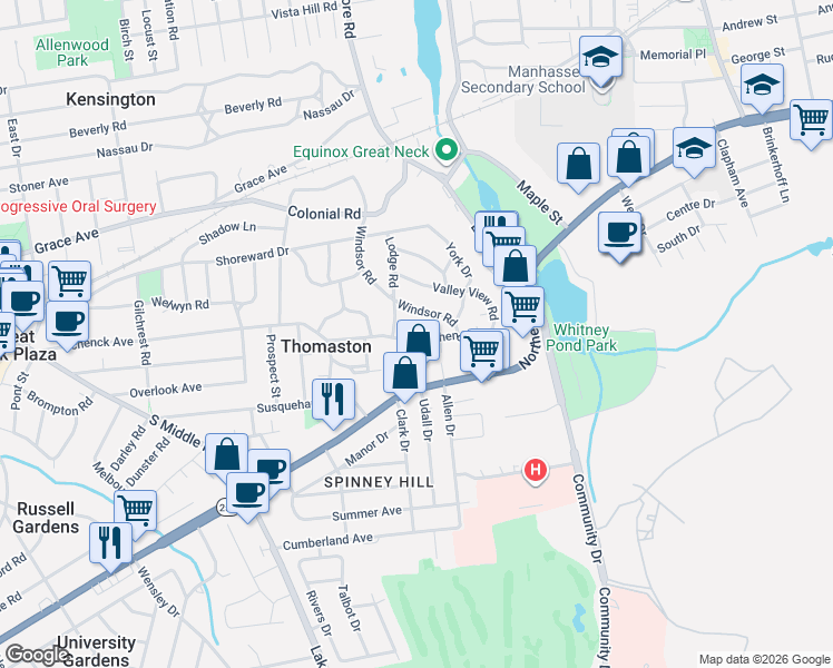 map of restaurants, bars, coffee shops, grocery stores, and more near 263 Schenck Avenue in Great Neck
