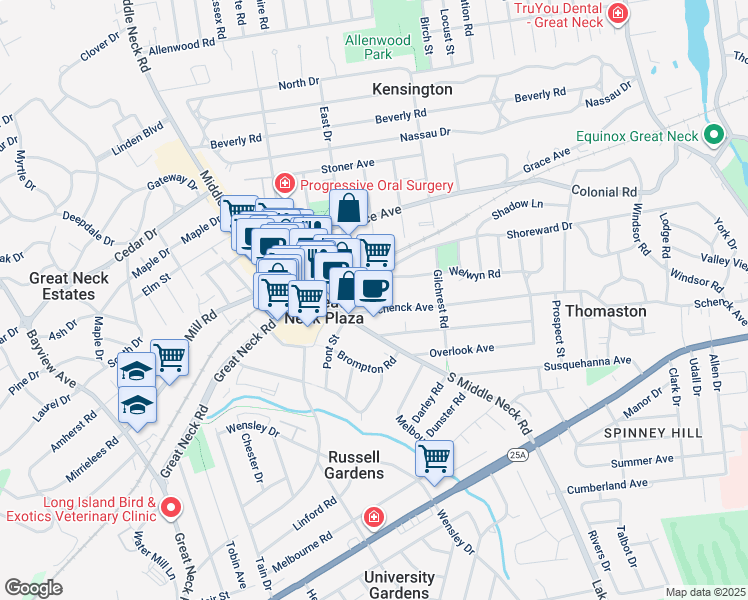 map of restaurants, bars, coffee shops, grocery stores, and more near 15 Schenck Avenue in Great Neck