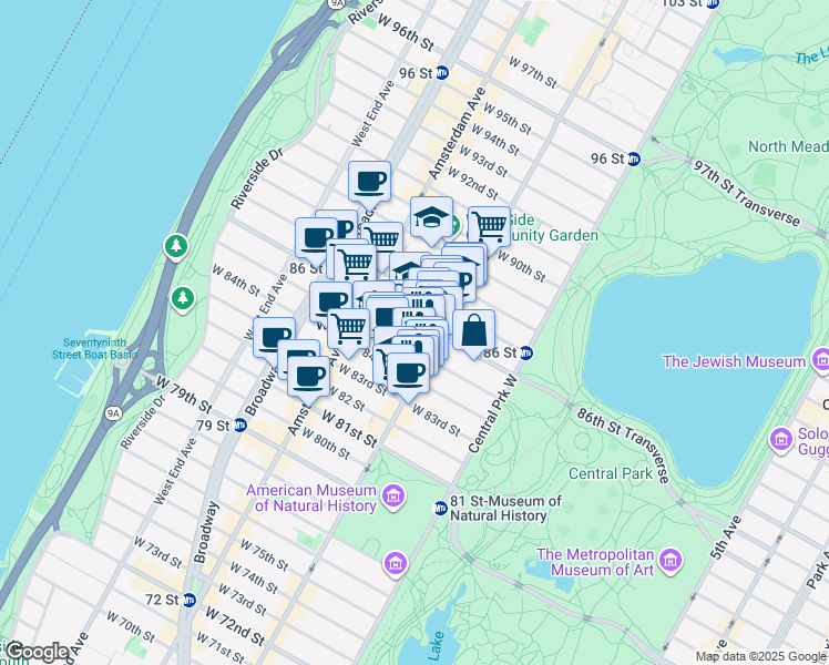 map of restaurants, bars, coffee shops, grocery stores, and more near in New York