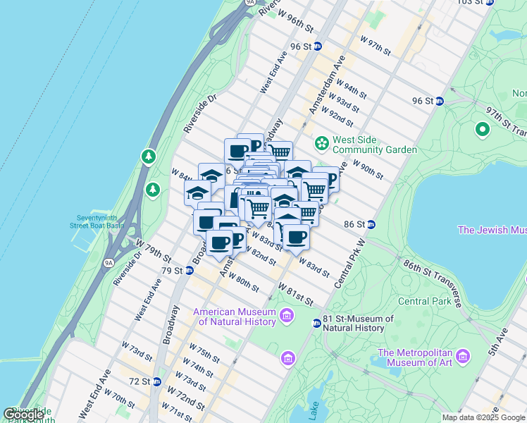 map of restaurants, bars, coffee shops, grocery stores, and more near in New York