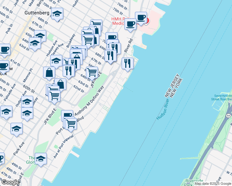 map of restaurants, bars, coffee shops, grocery stores, and more near in West New York