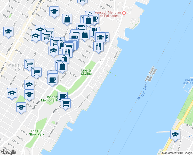 map of restaurants, bars, coffee shops, grocery stores, and more near in West New York