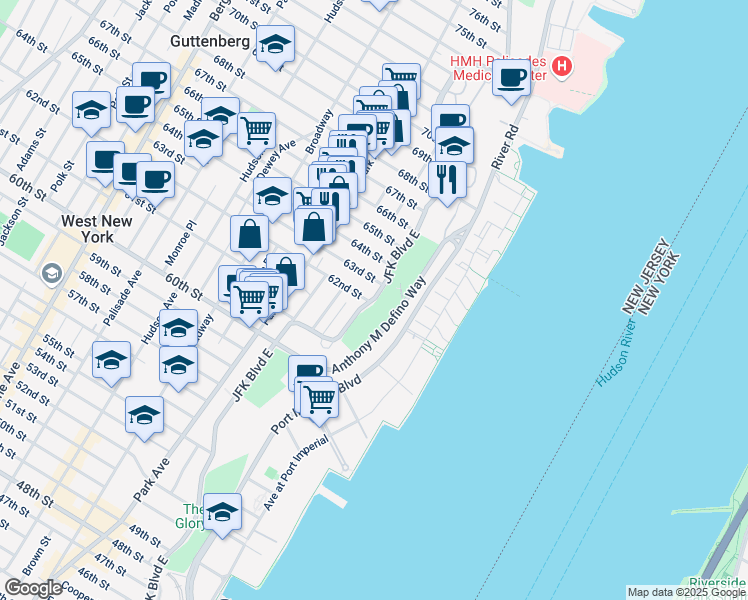 map of restaurants, bars, coffee shops, grocery stores, and more near None in West New York