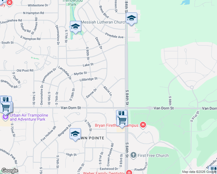 map of restaurants, bars, coffee shops, grocery stores, and more near 8210 Karl Ridge Road in Lincoln
