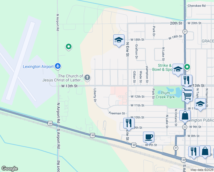 map of restaurants, bars, coffee shops, grocery stores, and more near 1228 West 13th Street in Lexington