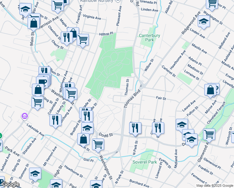 map of restaurants, bars, coffee shops, grocery stores, and more near 357 Carroll Street in City of Orange
