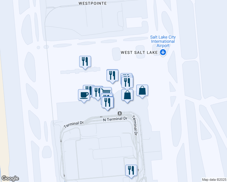 map of restaurants, bars, coffee shops, grocery stores, and more near 775 North Terminal Drive in Salt Lake City