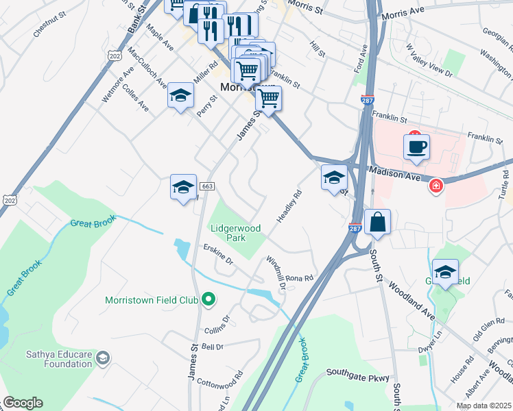 map of restaurants, bars, coffee shops, grocery stores, and more near 55 Dogwood Road in Morristown