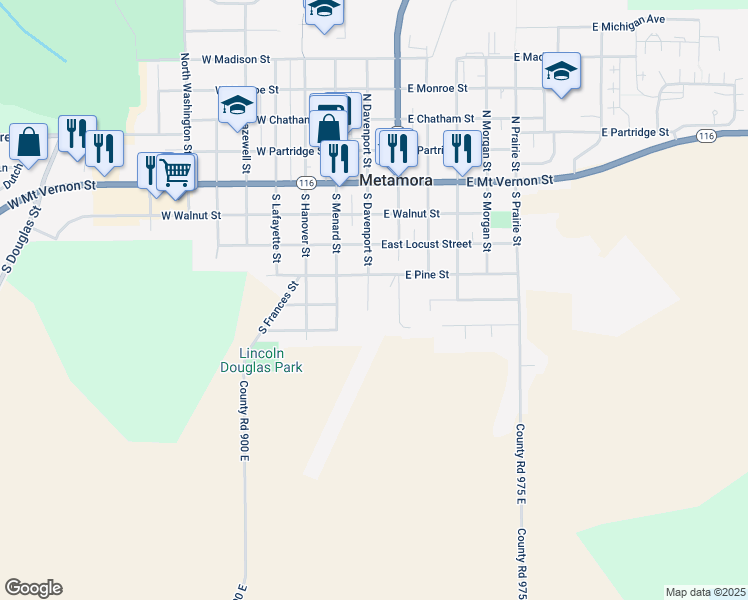 map of restaurants, bars, coffee shops, grocery stores, and more near 420 South Davenport Street in Metamora