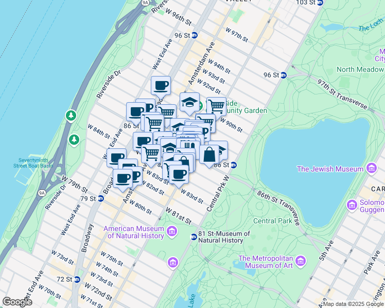 map of restaurants, bars, coffee shops, grocery stores, and more near in New York