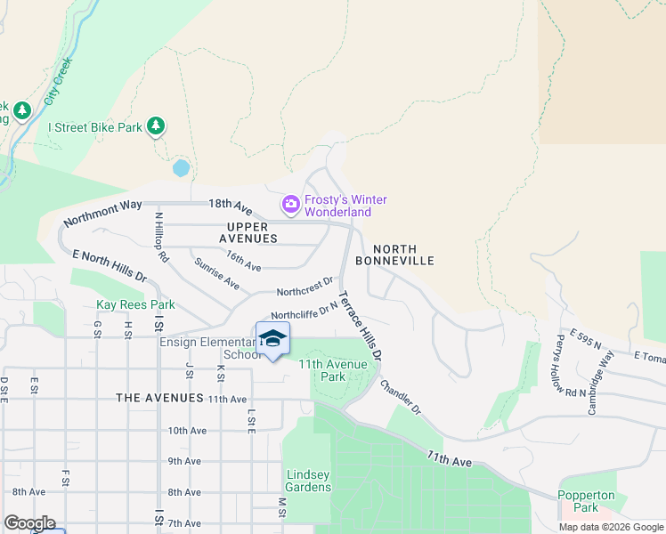 map of restaurants, bars, coffee shops, grocery stores, and more near 824 Terrace Hills Drive in Salt Lake City