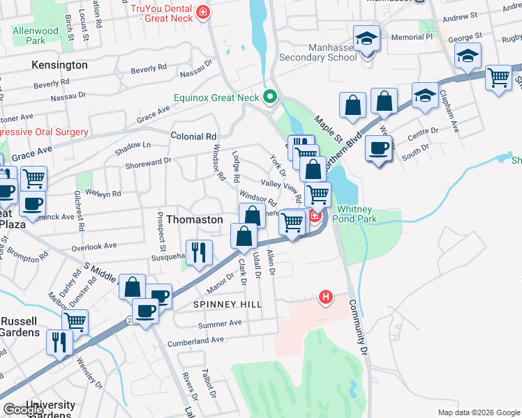 map of restaurants, bars, coffee shops, grocery stores, and more near 263 Schenck Avenue in Great Neck