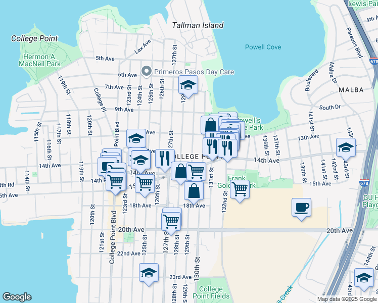 map of restaurants, bars, coffee shops, grocery stores, and more near in Queens