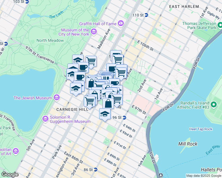 map of restaurants, bars, coffee shops, grocery stores, and more near in New York