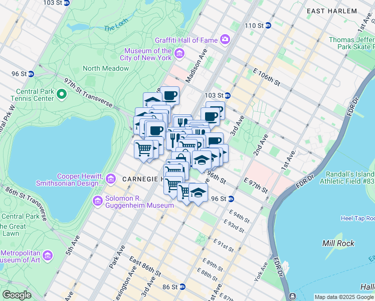 map of restaurants, bars, coffee shops, grocery stores, and more near in New York