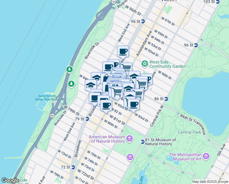 map of restaurants, bars, coffee shops, grocery stores, and more near in New York