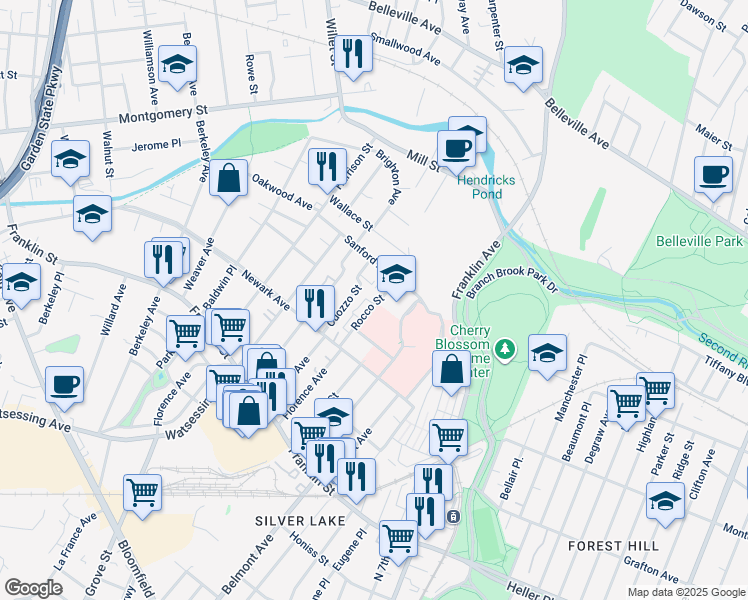 map of restaurants, bars, coffee shops, grocery stores, and more near 53 Rocco Street in Belleville