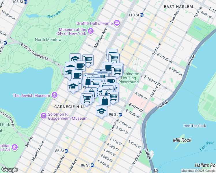 map of restaurants, bars, coffee shops, grocery stores, and more near in New York