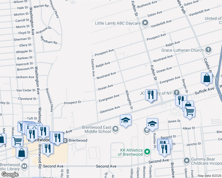 map of restaurants, bars, coffee shops, grocery stores, and more near 182 Ocean Avenue in Brentwood