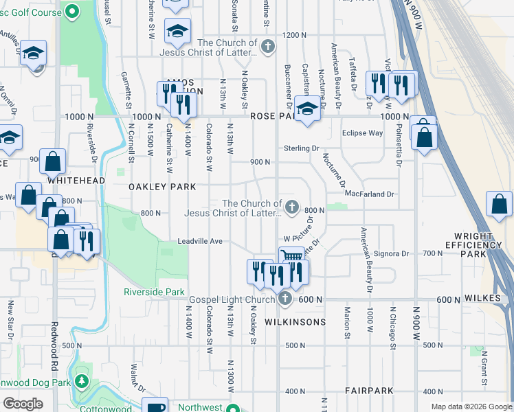 map of restaurants, bars, coffee shops, grocery stores, and more near 779 Oakley Street in Salt Lake City