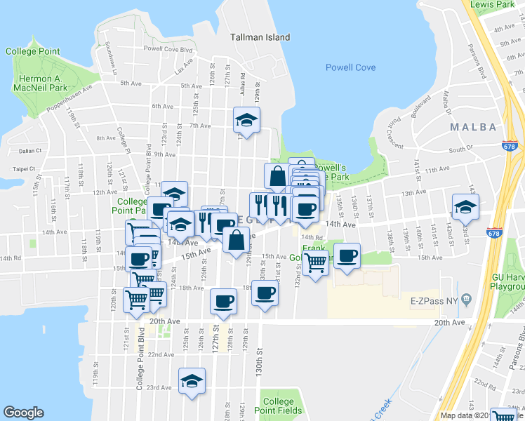 map of restaurants, bars, coffee shops, grocery stores, and more near in Queens