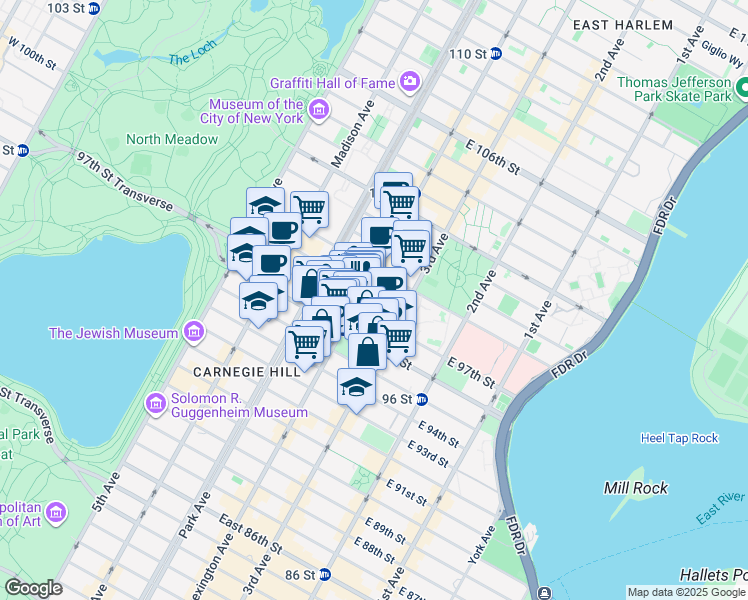 map of restaurants, bars, coffee shops, grocery stores, and more near in New York