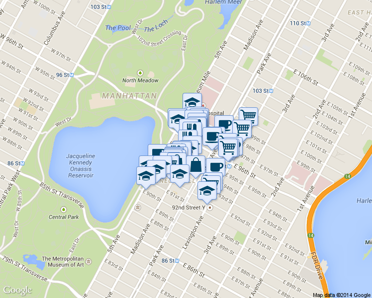 map of restaurants, bars, coffee shops, grocery stores, and more near in New York