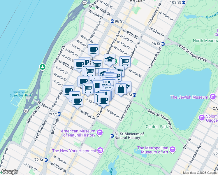 map of restaurants, bars, coffee shops, grocery stores, and more near in New York