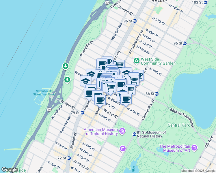 map of restaurants, bars, coffee shops, grocery stores, and more near in New York