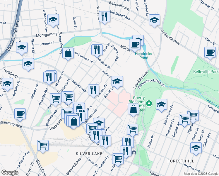 map of restaurants, bars, coffee shops, grocery stores, and more near 53 Rocco Street in Belleville