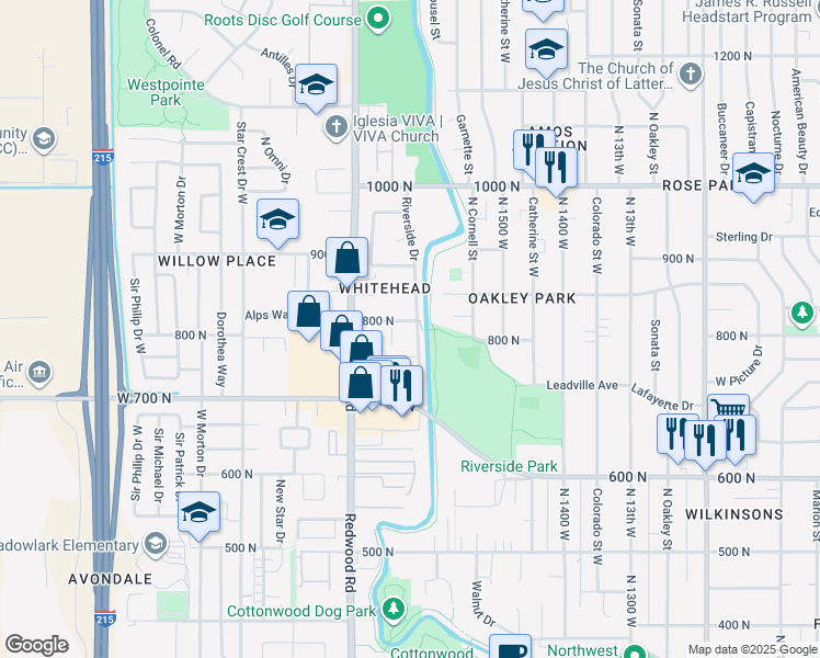 map of restaurants, bars, coffee shops, grocery stores, and more near 1601 W 800 N in Salt Lake City