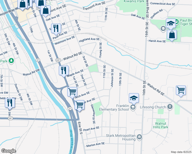 map of restaurants, bars, coffee shops, grocery stores, and more near 920 3rd Street Southeast in Massillon