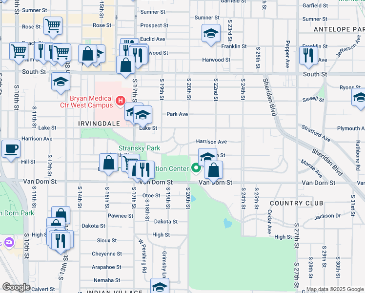 map of restaurants, bars, coffee shops, grocery stores, and more near 2623 Worthington Avenue in Lincoln
