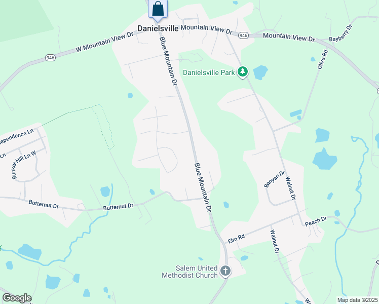 map of restaurants, bars, coffee shops, grocery stores, and more near 1237 Blue Mountain Drive in Danielsville
