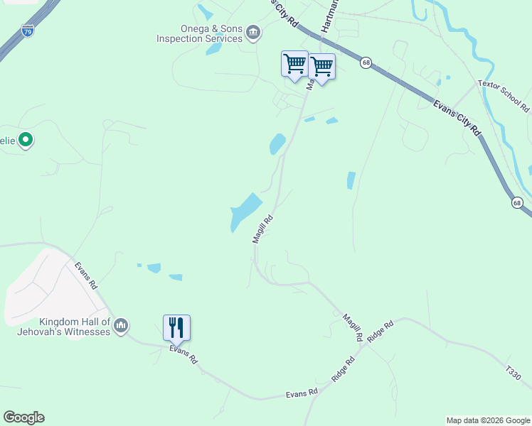 map of restaurants, bars, coffee shops, grocery stores, and more near 134 Magill Road in Zelienople