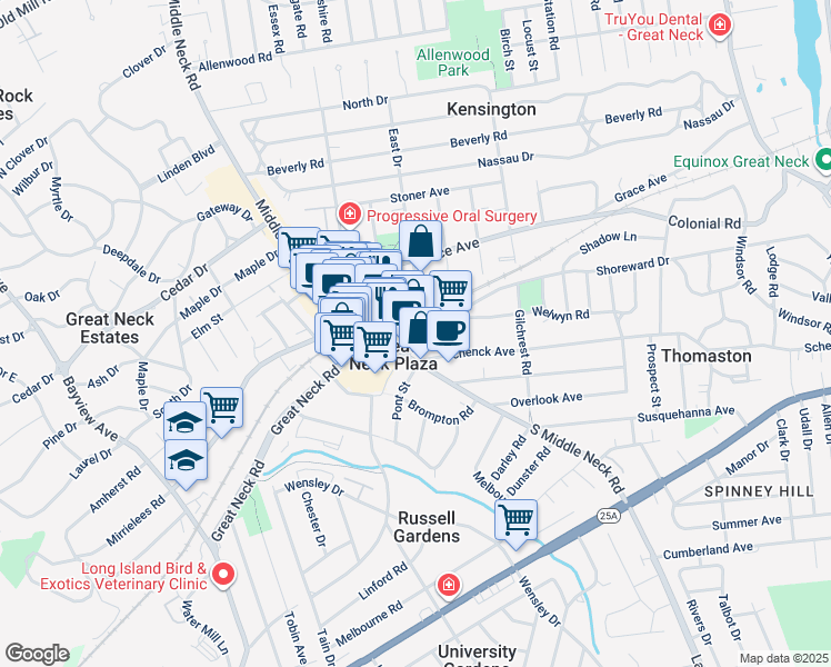 map of restaurants, bars, coffee shops, grocery stores, and more near 8 Barstow Road in Great Neck