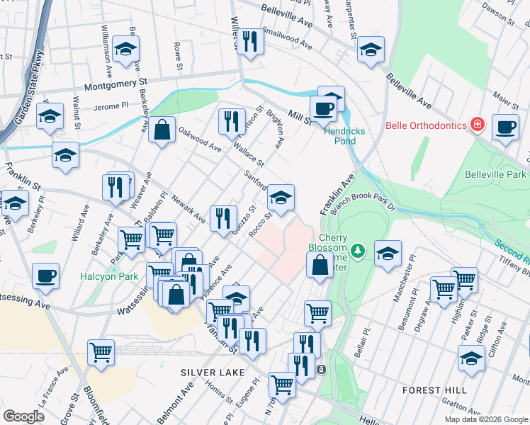 map of restaurants, bars, coffee shops, grocery stores, and more near 53 Rocco Street in Belleville