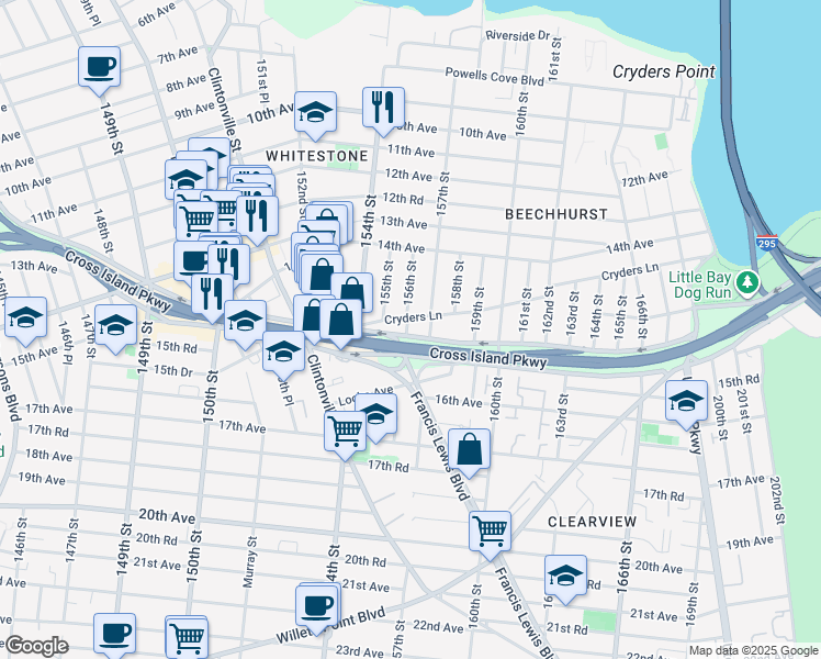 map of restaurants, bars, coffee shops, grocery stores, and more near 3 15th Avenue in Queens