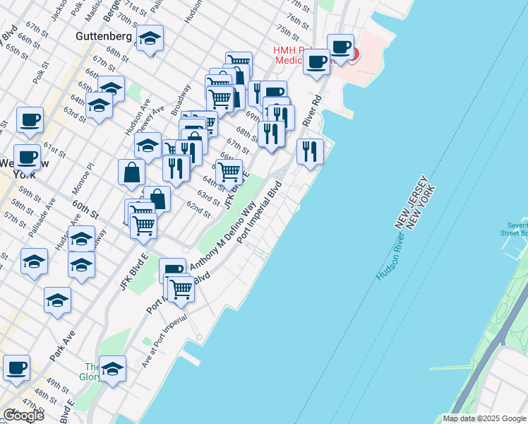 map of restaurants, bars, coffee shops, grocery stores, and more near in West New York