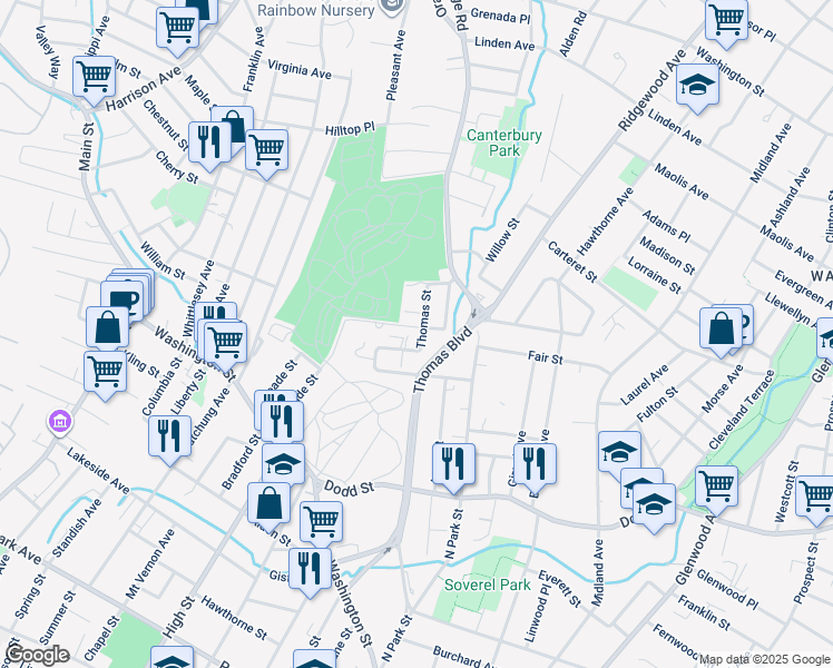 map of restaurants, bars, coffee shops, grocery stores, and more near 576a Thomas Street in City of Orange