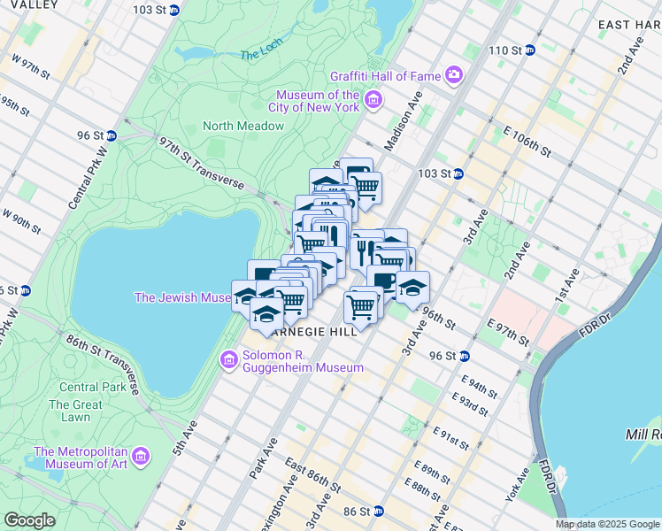 map of restaurants, bars, coffee shops, grocery stores, and more near in New York