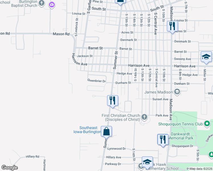 map of restaurants, bars, coffee shops, grocery stores, and more near 105 Windsor Circle in Burlington