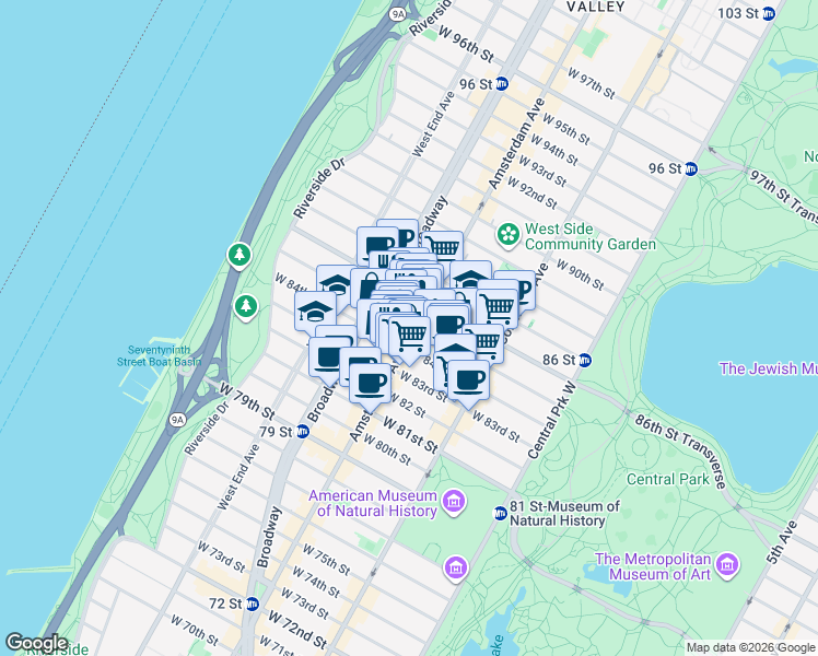 map of restaurants, bars, coffee shops, grocery stores, and more near in New York