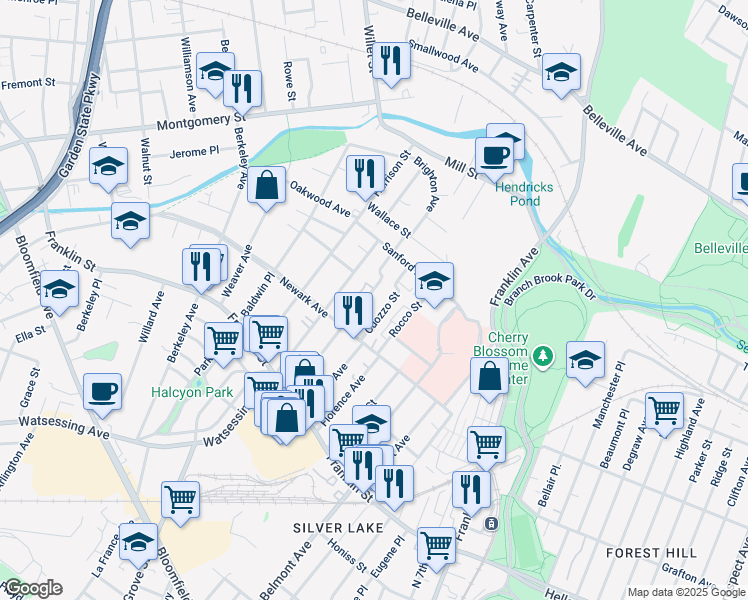 map of restaurants, bars, coffee shops, grocery stores, and more near 50 Cuozzo Street in Belleville