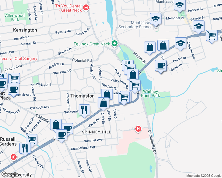 map of restaurants, bars, coffee shops, grocery stores, and more near 263 Schenck Avenue in Great Neck