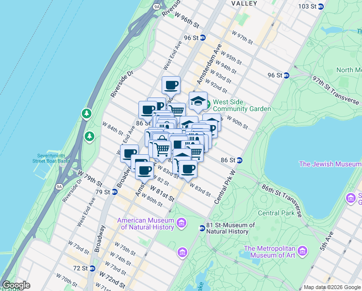 map of restaurants, bars, coffee shops, grocery stores, and more near in New York