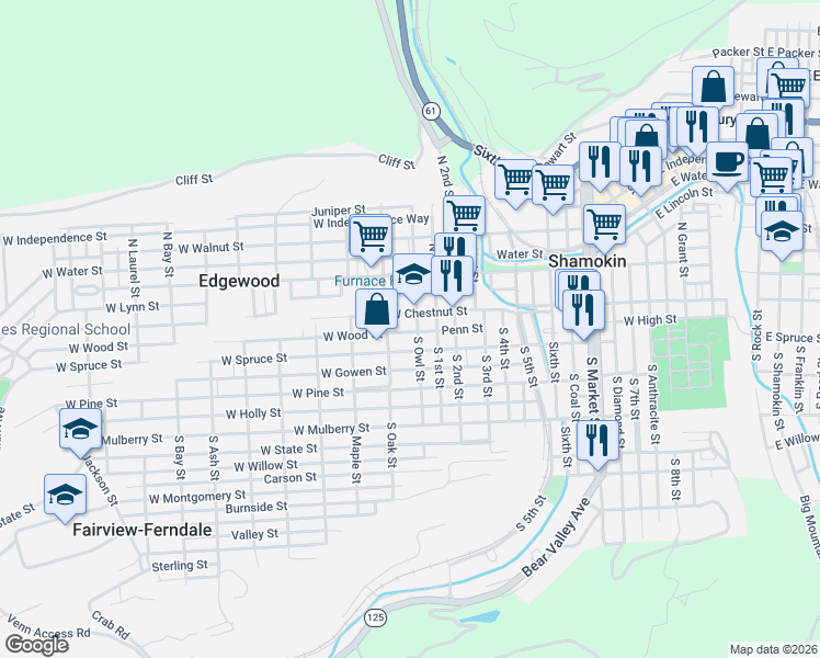 map of restaurants, bars, coffee shops, grocery stores, and more near 825-867 W Spruce St in Fairview-Ferndale