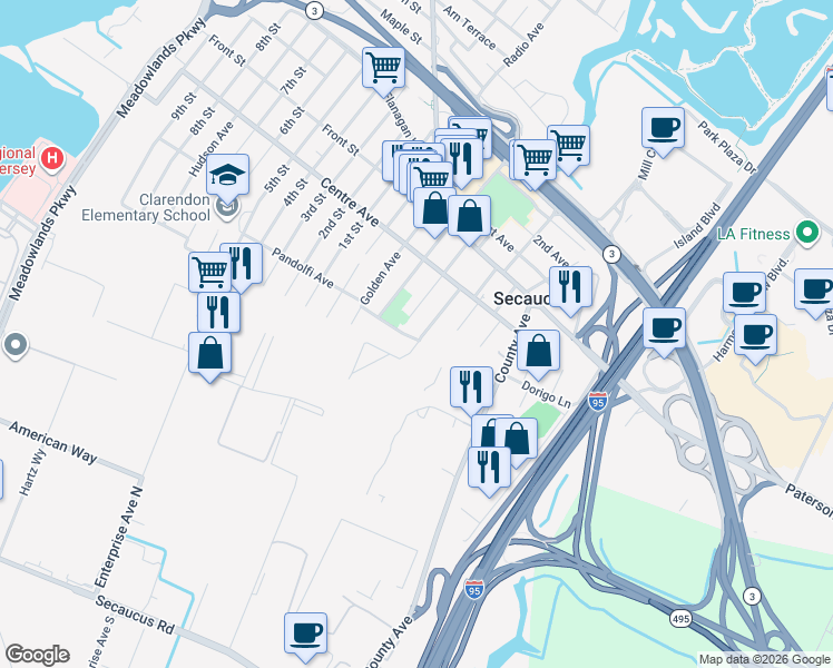 map of restaurants, bars, coffee shops, grocery stores, and more near 678 Chestnut Place in Secaucus