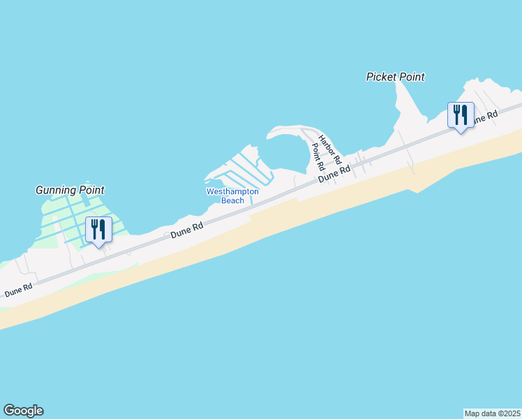 map of restaurants, bars, coffee shops, grocery stores, and more near 473 Dune Road in Westhampton Beach
